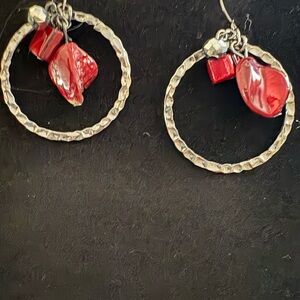 Silver and Red Hoop Earrings